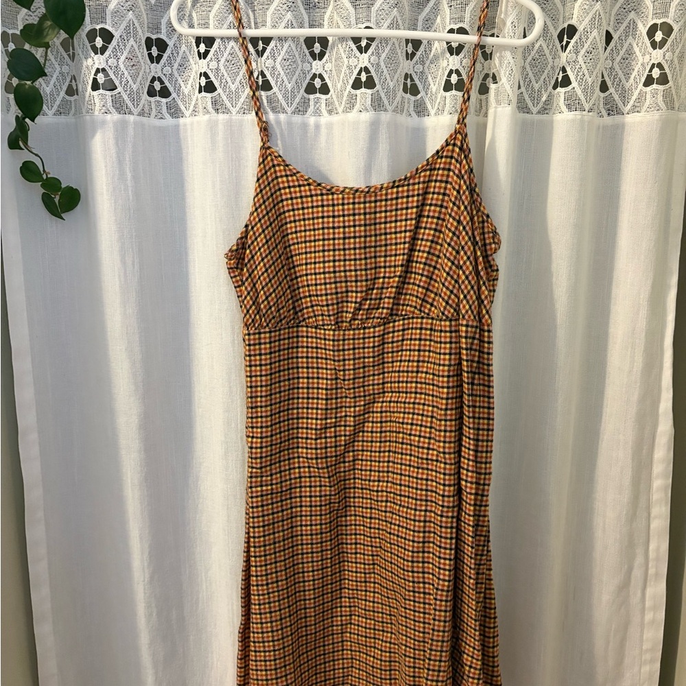 wild fable Orange Plaid Midi Slip Dress